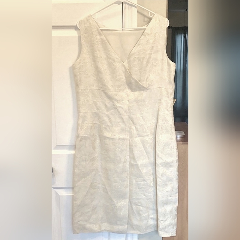 Talbots cream colored dress with gold detailing. Size 16